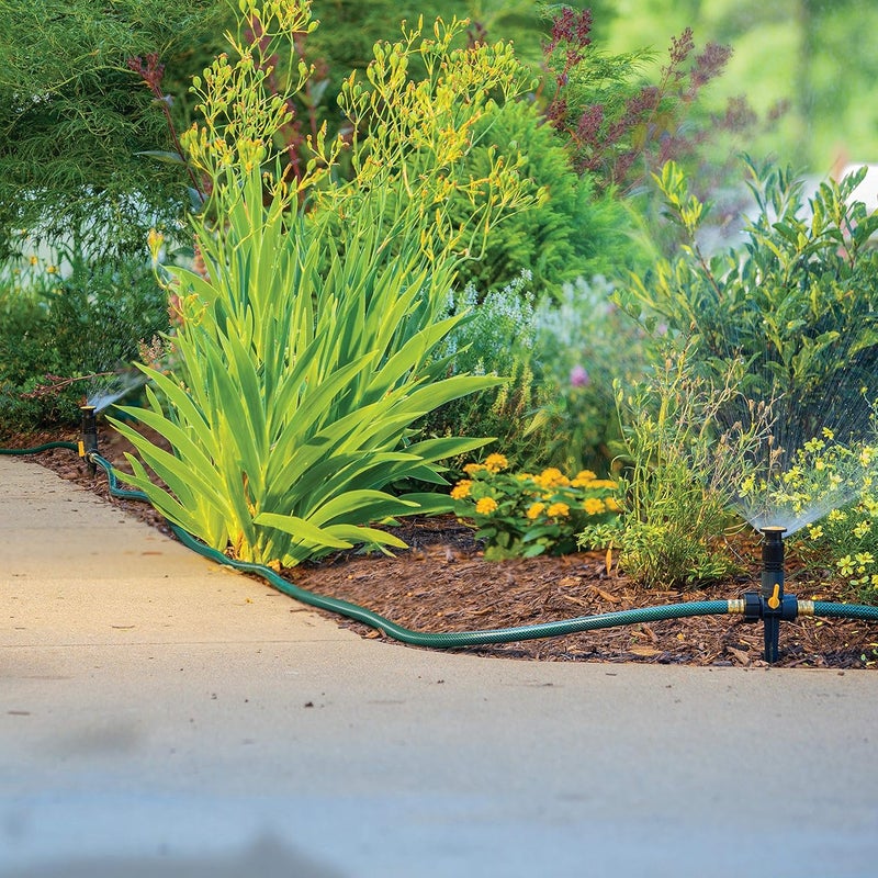 Melnor 65185AMZ Multi-Adjustable Spike Sprinkler, 3-Pack W/Quick Connect Bundle, Flow Through Base, Black, Grey, Yellow - Image 4
